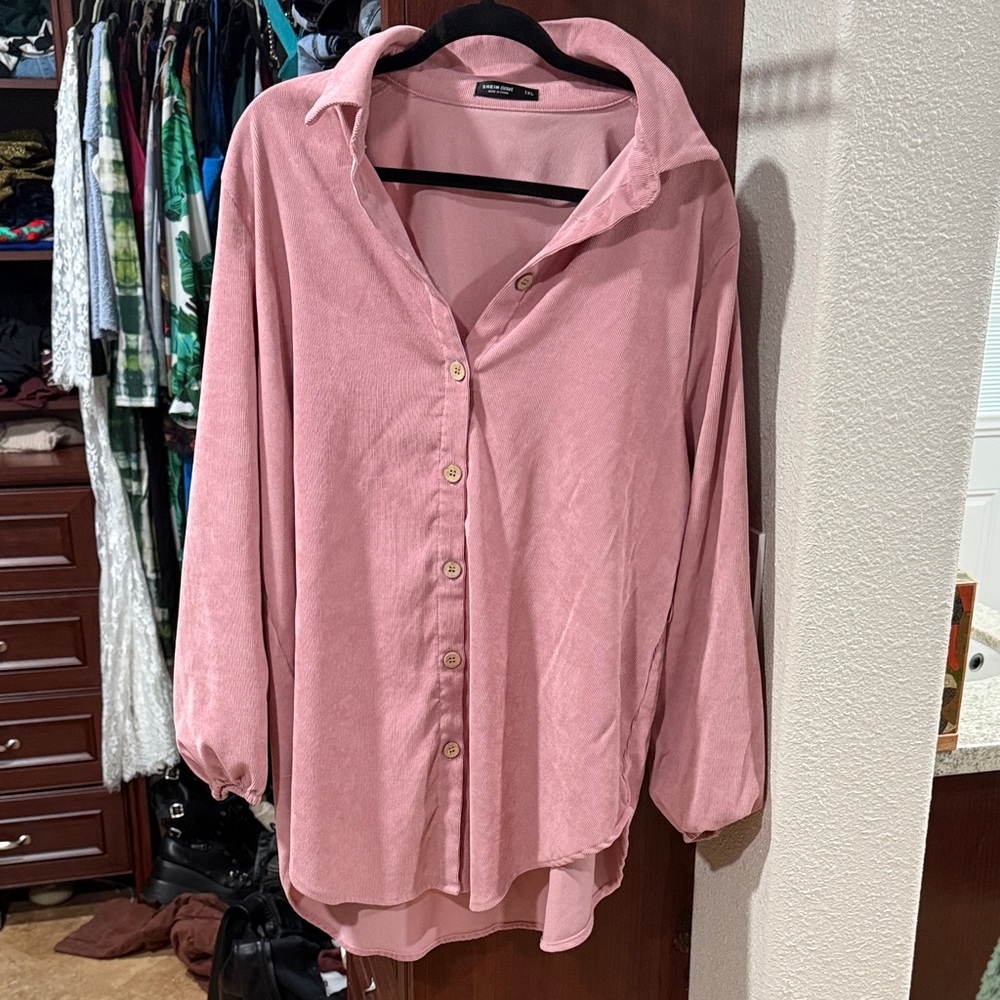SHEIN Women's Pink Button Down Shirt